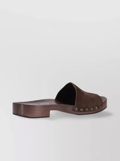 Miu Miu Suede Stud Flat Sandals In Brown