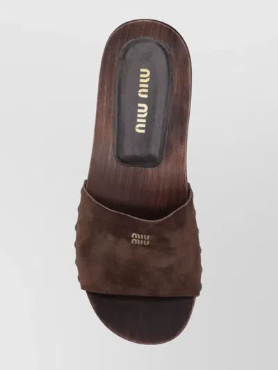 Miu Miu Suede Stud Flat Sandals In Brown