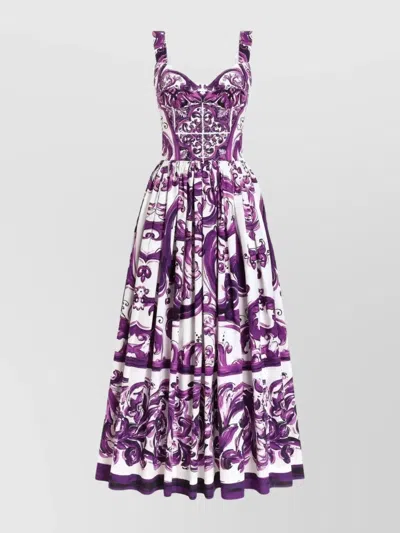 Dolce & Gabbana Long Poplin Dress With Majolica Print
