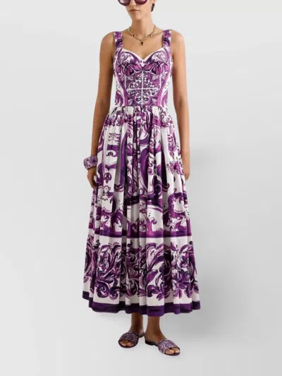 Dolce & Gabbana Long Poplin Dress With Majolica Print