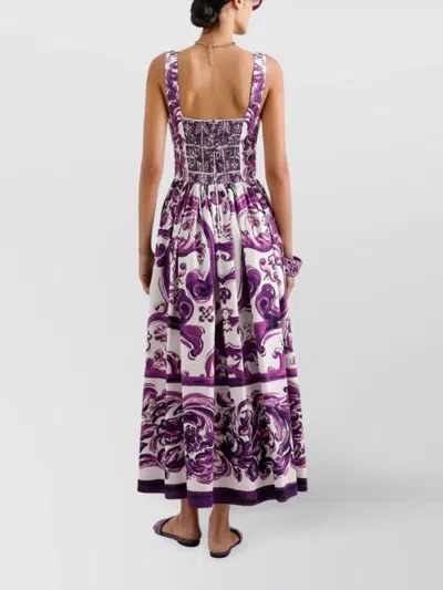 Dolce & Gabbana Long Poplin Dress With Majolica Print