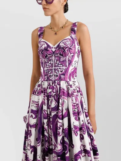 Dolce & Gabbana Long Poplin Dress With Majolica Print