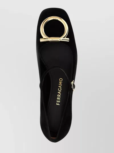 Ferragamo Square Toe Low Block Heel Ballerina Shoes