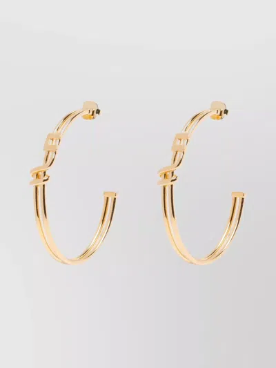 Elisabetta Franchi Double Band Hoop Earrings With Geometric Accents In Gold