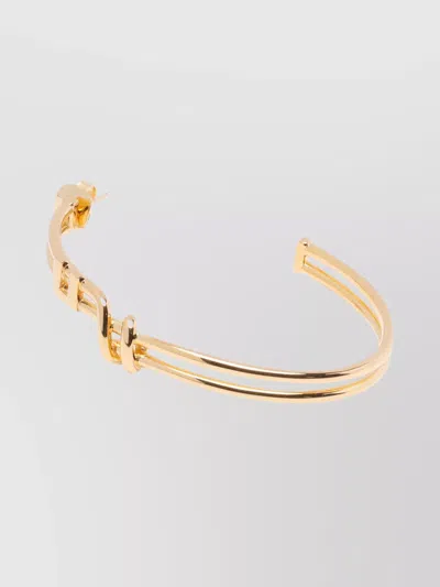 Elisabetta Franchi Double Band Hoop Earrings With Geometric Accents In Gold