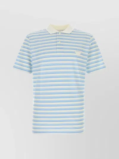 Prada Embroidered Piquet Polo Shirt In Blue