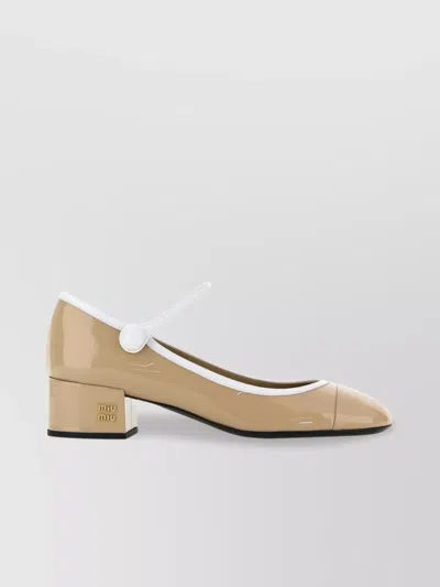 Miu Miu Leather Block Heel Pumps With Round Toe