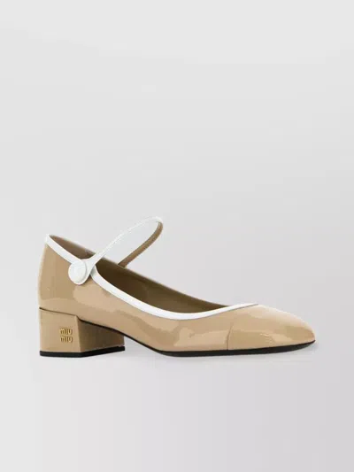 Miu Miu Leather Block Heel Pumps With Round Toe
