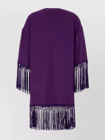 Valentino Fringed Keyhole Neckline Mid-length Sleeves Dress In Purple