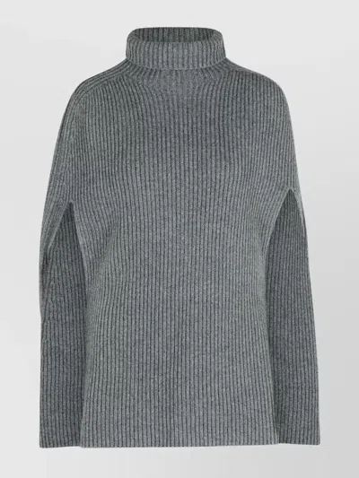 Jil Sander Wool Turtleneck Cape Ribbed Texture