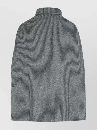 Jil Sander Wool Turtleneck Cape Ribbed Texture