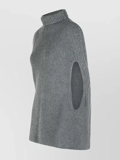 Jil Sander Wool Turtleneck Cape Ribbed Texture