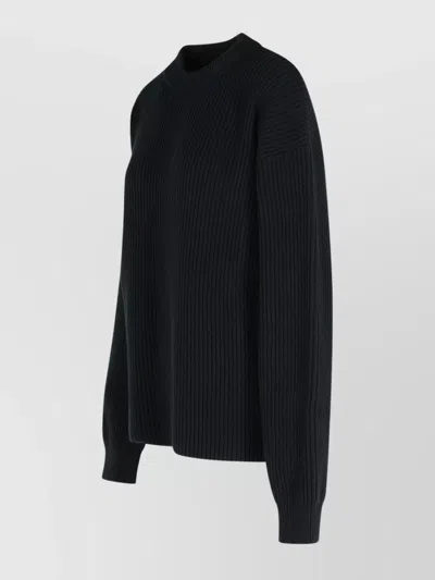Jil Sander Wool Crew Neck Sweater With Asymmetric Detail In Black