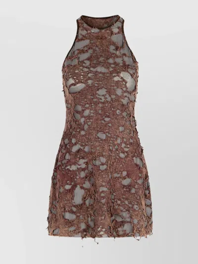 Diesel Distressed Look Cotton Blend Dress In Brown