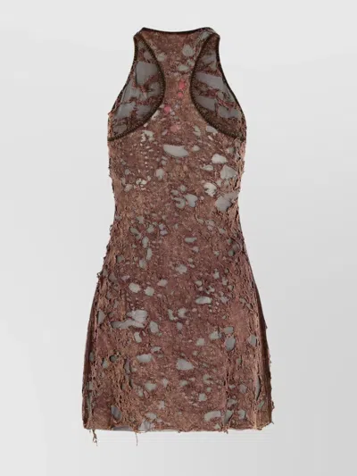 Diesel Distressed Look Cotton Blend Dress In Brown