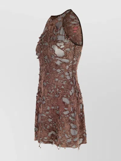 Diesel Distressed Look Cotton Blend Dress In Brown