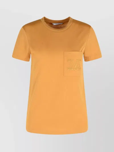 Max Mara Cotton T-shirt With Chest Pocket Detail In Orange