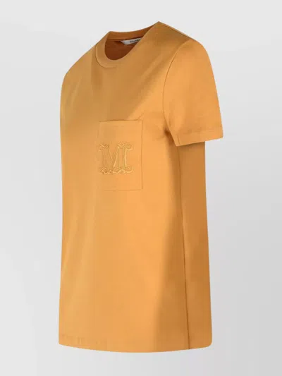Max Mara Cotton T-shirt With Chest Pocket Detail In Orange