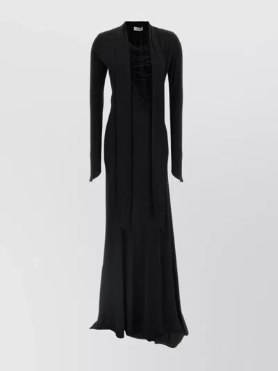 Attico Asymmetrical V-neck Dress With Flared Train In Black