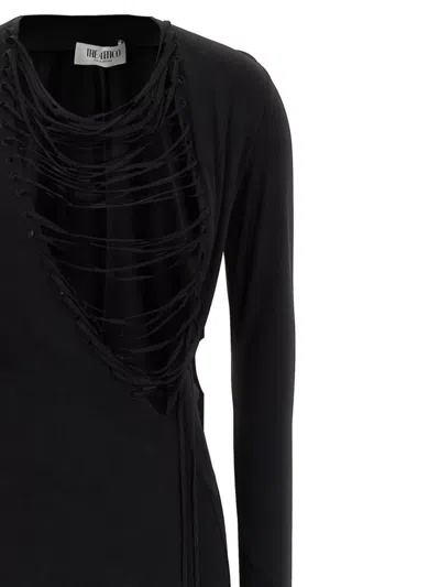 Attico Asymmetrical V-neck Dress With Flared Train In Black