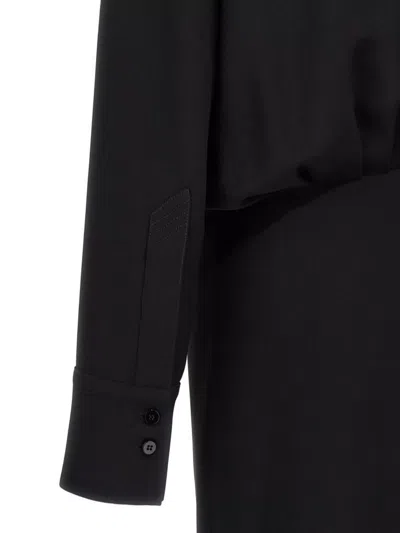 Attico V-neck Slit Midi Dress With Satin Piping In Black