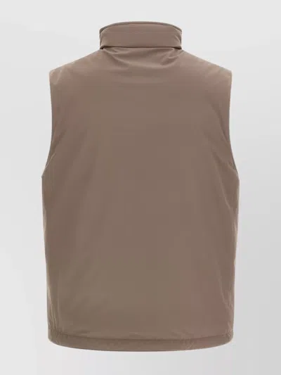 Brunello Cucinelli Quilted High Collar Sleeveless Vest In Brown