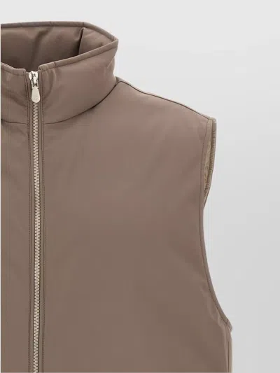 Brunello Cucinelli Quilted High Collar Sleeveless Vest In Brown