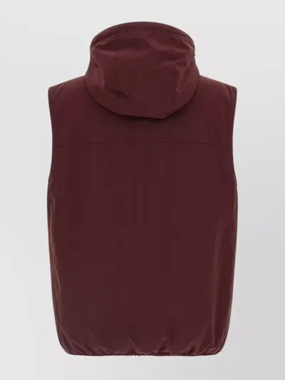 Brunello Cucinelli Hooded Vest With Elastic Hem And Side Zipper Pockets In Burgundy