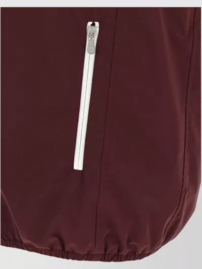 Brunello Cucinelli Hooded Vest With Elastic Hem And Side Zipper Pockets In Burgundy