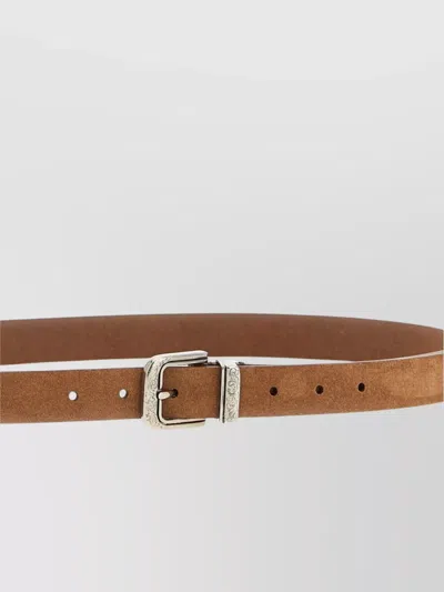 Brunello Cucinelli Suede Belt With Metal Buckle And Multiple Holes