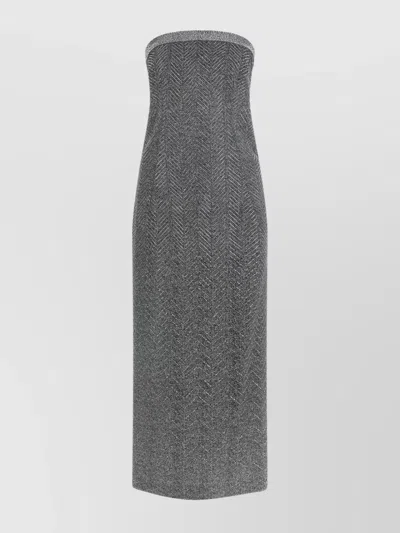 Ermanno Scervino Rhinestone-embellishment Herringbone-pattern Maxi Dress In Gray