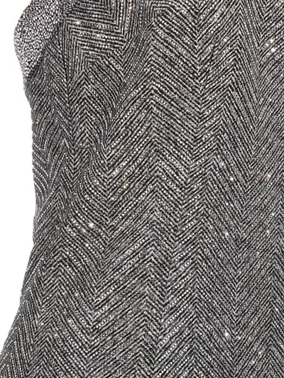 Ermanno Scervino Rhinestone-embellishment Herringbone-pattern Maxi Dress In Gray