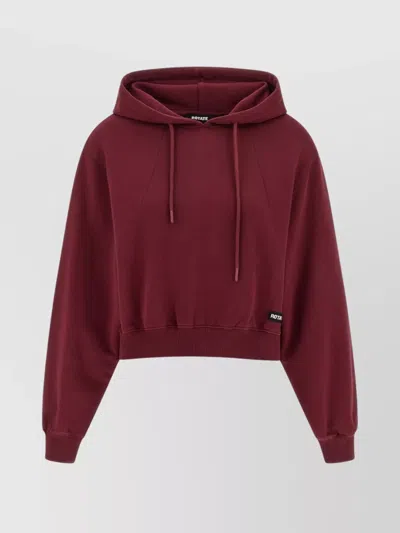 Rotate Birger Christensen Ribbed Cuffs And Hem Hoodie With Drawstring Hood In Burgundy