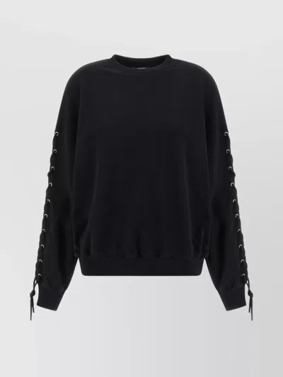 Rotate Birger Christensen Crew Neck Lace-up Detail Sweatshirt In Black