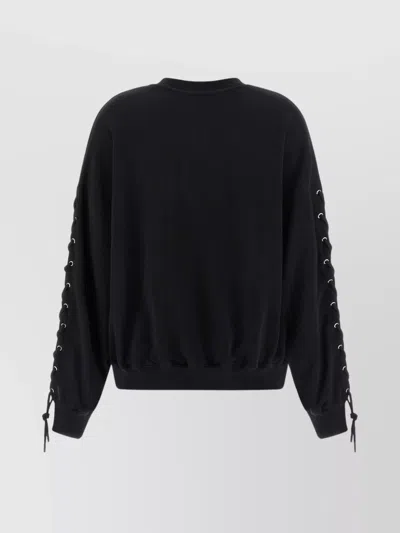 Rotate Birger Christensen Crew Neck Lace-up Detail Sweatshirt In Black