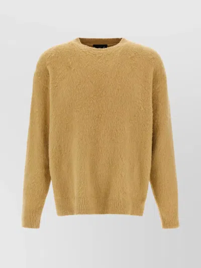 Roberto Collina Crew Neck Shearling Cotton Sweater In Brown