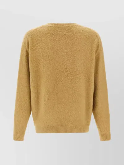 Roberto Collina Crew Neck Shearling Cotton Sweater In Brown