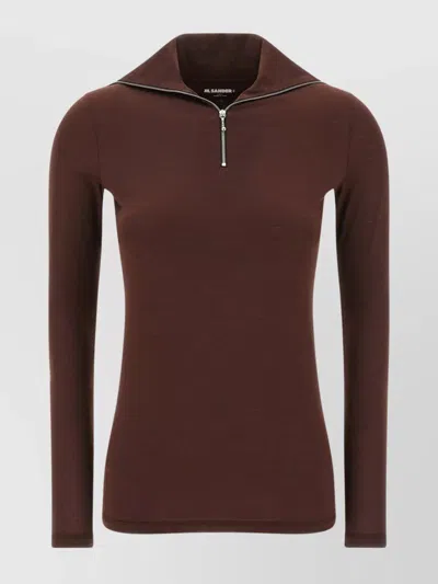 Jil Sander Half-zip T-shirt High Collar In Brown