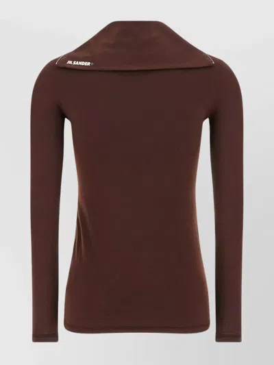 Jil Sander Half-zip T-shirt High Collar In Brown