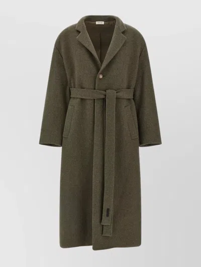 Fear Of God Long Length Belted Coat With Back Vent In Green