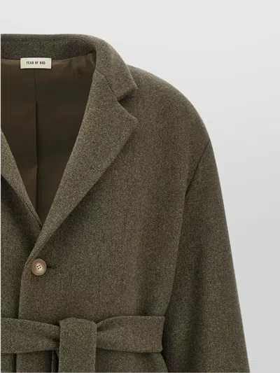 Fear Of God Long Length Belted Coat With Back Vent In Green