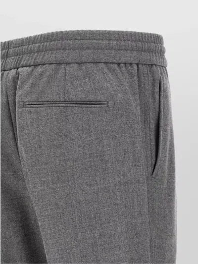 Brioni Elastic Waistband Trousers With Side And Back Pockets In Gray