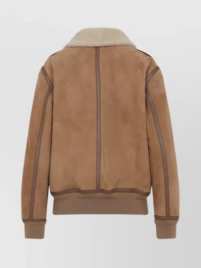 Ralph Lauren Shearling-collared Bomber Jacket In Brown