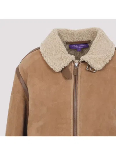 Ralph Lauren Shearling-collared Bomber Jacket In Brown