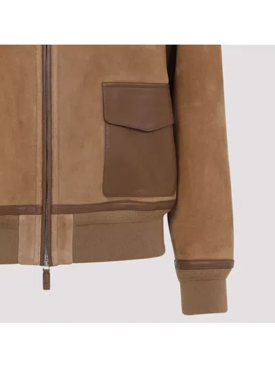 Ralph Lauren Shearling-collared Bomber Jacket In Brown