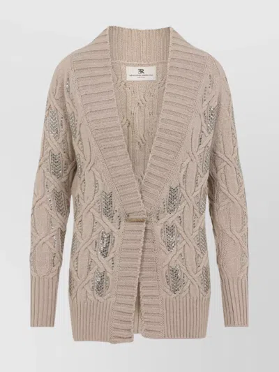 Ermanno Scervino Cable Knit Cardigan Crystal Embellishments In Multi