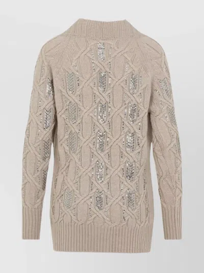 Ermanno Scervino Cable Knit Cardigan Crystal Embellishments In Multi