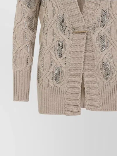 Ermanno Scervino Cable Knit Cardigan Crystal Embellishments In Multi