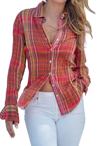 Cino Madres Plaid Cotton Blouse In Citrus In Red