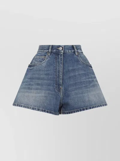 Prada Cotton High Waist Shorts In Blue